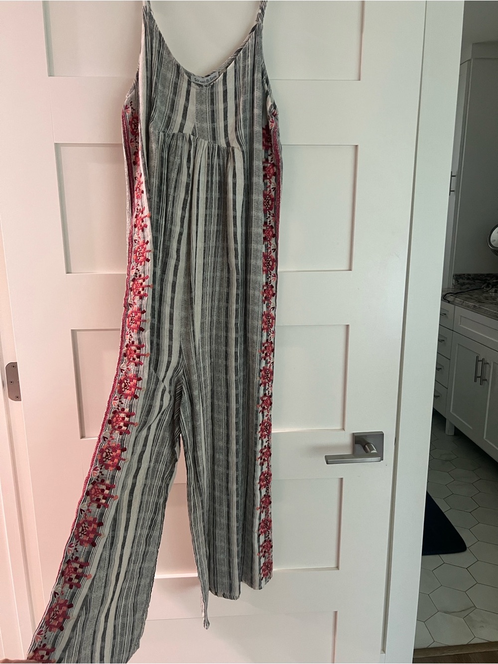 Striped Wide-Leg Jumpsuit with Pink Floral Side Panels